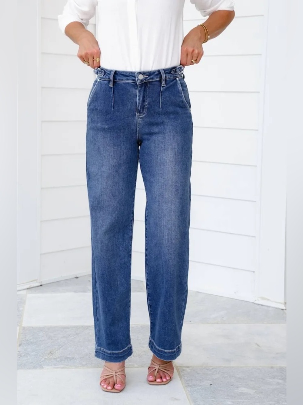 RISEN High Rise Wide Leg Jeans size 15/32 pleated thick hem